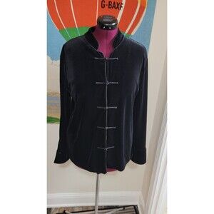 Harvé Benard Black Velvet Mandarin Collar Frog Button Jacket Coat XL VTG